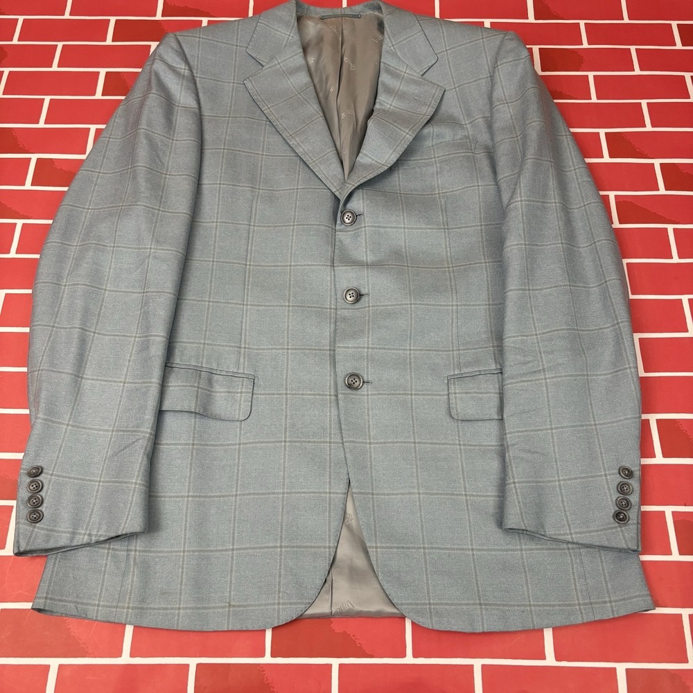 Ravazzolo Blazer Blue Check Wool Silk Blend Sport Coat Jacket Size 50 Regular